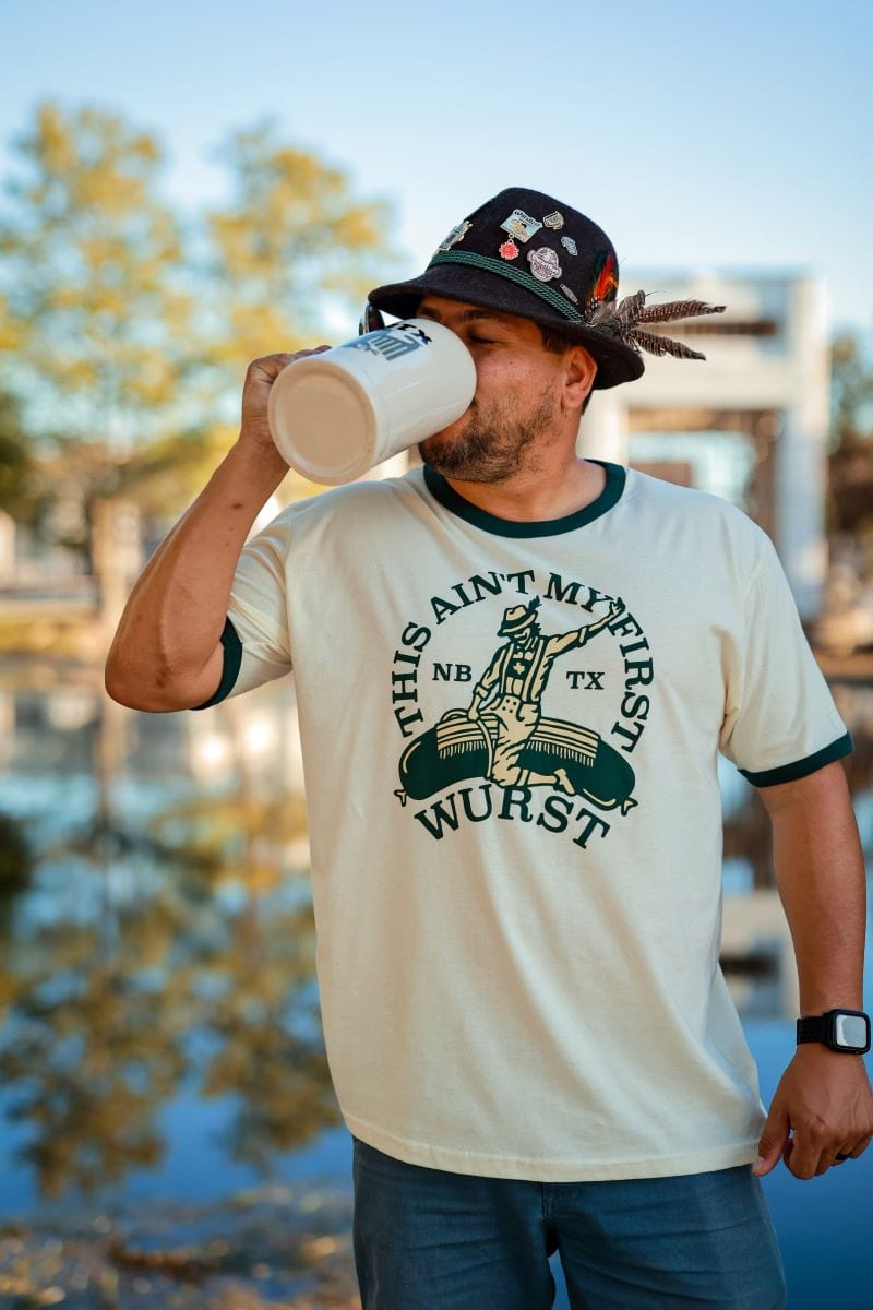 RIVER ROAD CLOTHING Shirts First Wurst Ringer New Braunfels Texas T-Shirt | Cream
