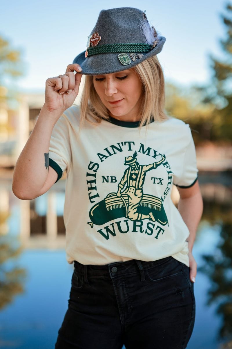 RIVER ROAD CLOTHING Shirts First Wurst Ringer New Braunfels Texas T-Shirt | Cream