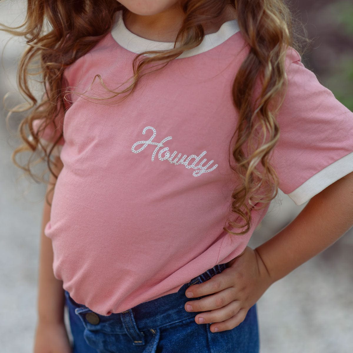 RIVER ROAD CLOTHING Shirts Howdy Vintage Ringer | Pink (Youth)