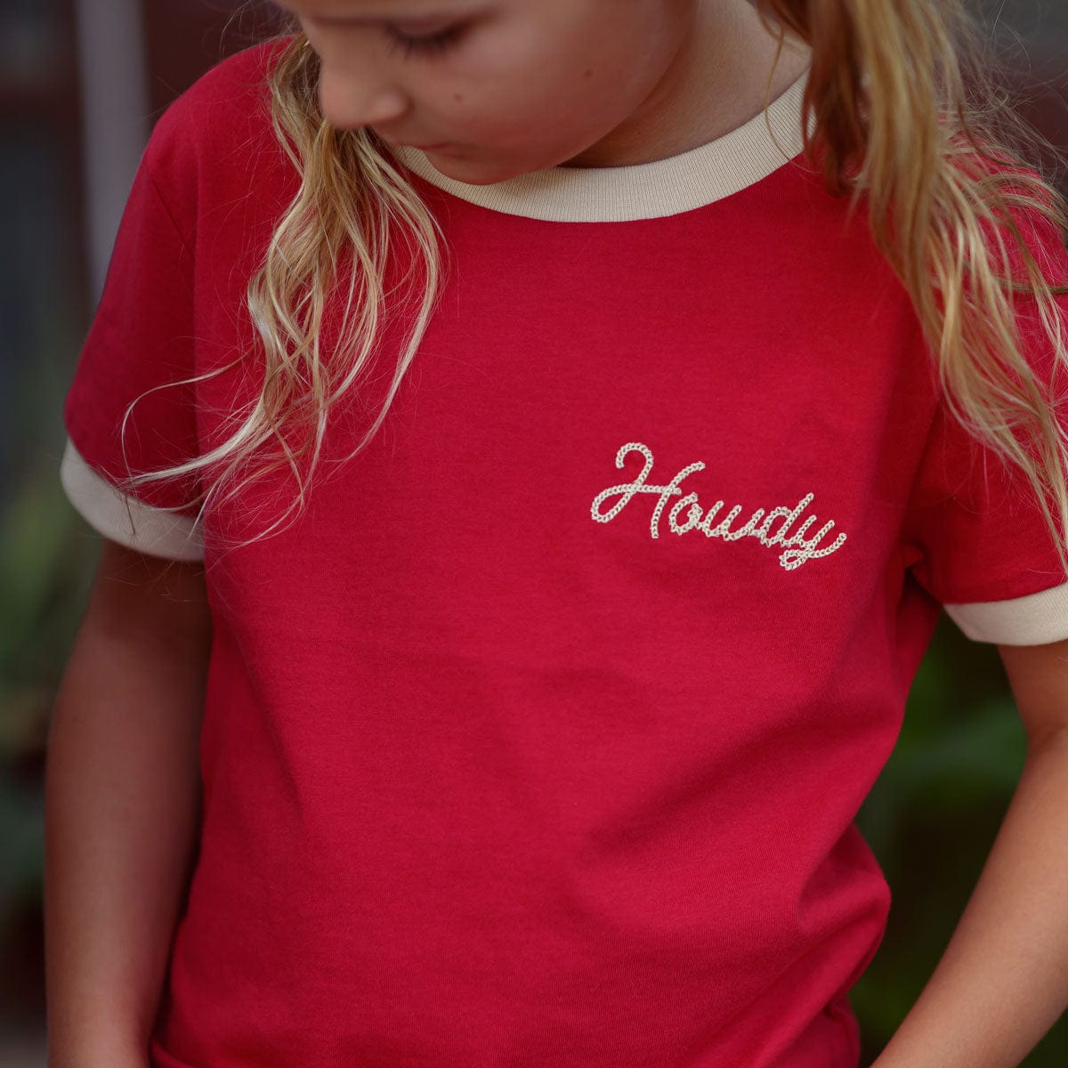 RIVER ROAD CLOTHING Shirts Howdy Vintage Ringer | Red (Youth)