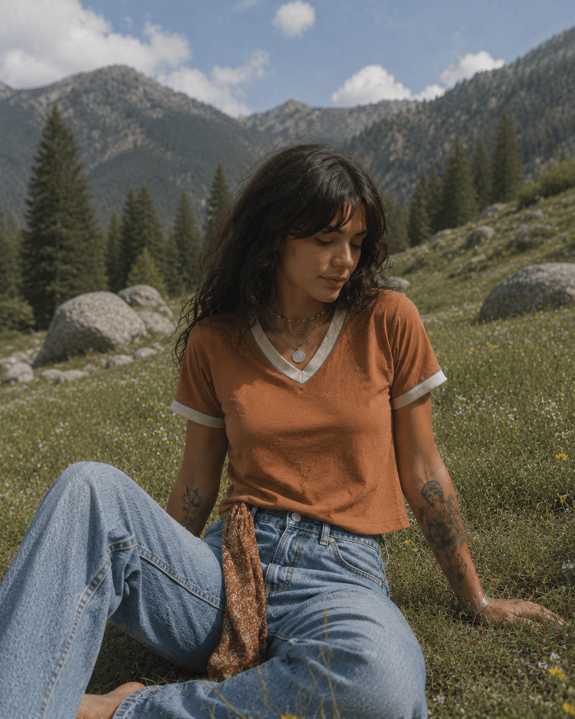 RIVER ROAD CLOTHING Shirts Earthy V-Neck Crop Ringer