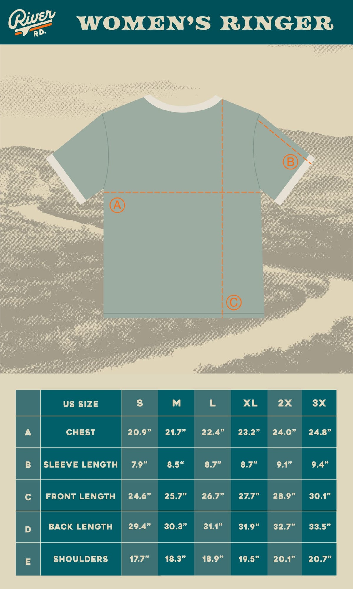 RIVER ROAD CLOTHING Shirts Earthy V-Neck Crop Ringer